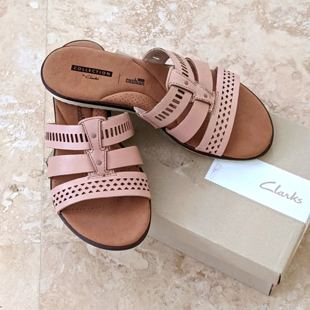 🔥NWT CLARKS OF ENGLAND KELE WILLOW BLUSH PINK SLIDE SANDALS